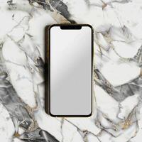 AI generated Smartphone mockup with a blank screen on a sleek marble background photo