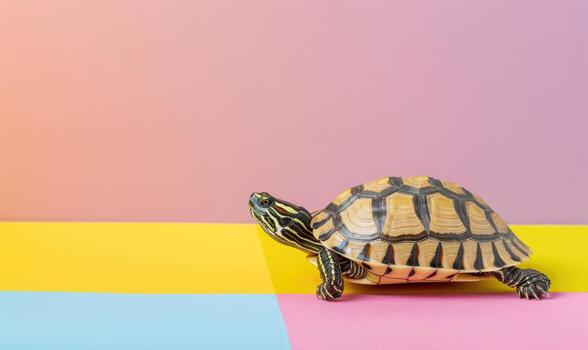 ai generado Tortuga en vistoso antecedentes con espacio para texto foto