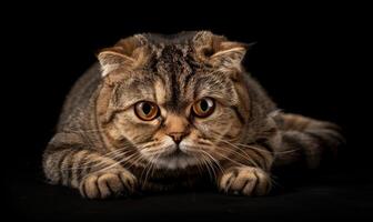 AI generated Studio shot of a scottish fold cat on black background. photo