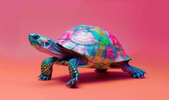 AI generated turtle on colorful background with space for text photo