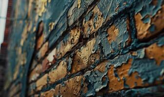 AI generated Old brick wall texture background. Vintage brick wall with peeling paint. photo