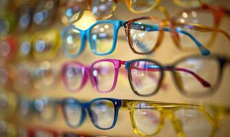 AI generated Pair of eyeglasses on display in a shop window. photo