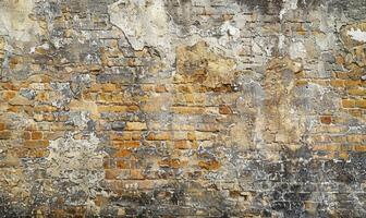 AI generated Old brick wall with peeling plaster. Abstract background for design. photo