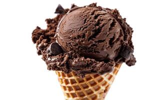 AI generated Chocolate ice cream cone on white background. photo