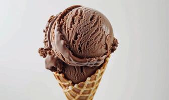 AI generated Chocolate ice cream cone on white background. photo