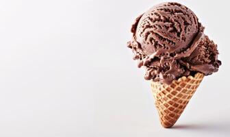 AI generated Chocolate ice cream cone on white background. photo