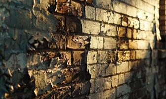 AI generated Old brick wall texture background. Vintage brick wall with peeling paint. photo