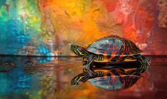 AI generated turtle on colorful background with space for text photo