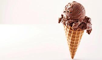 AI generated Chocolate ice cream cone on white background. photo