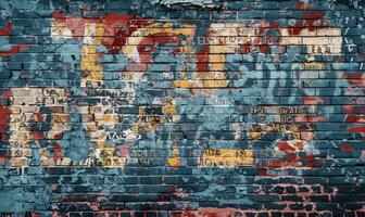 AI generated Graffiti on a brick wall as an abstract background. Texture. photo