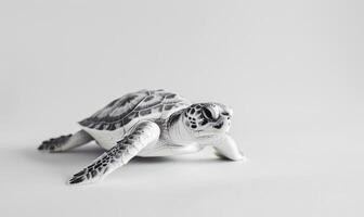 AI generated turtle on a white background, space for text, monochrome image, minimalism concept. photo