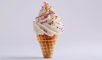 AI generated Ice cream cone with sprinkles on white background photo