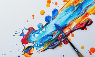 AI generated Multicolored paint brush stroke on white background. Abstract artistic background photo