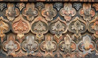 AI generated Fragment of the facade of an old brick building with a decorative ornament. photo