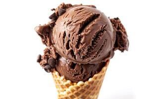 AI generated Chocolate ice cream cone on white background. photo