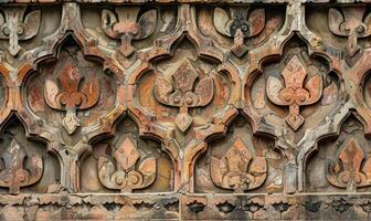 AI generated Fragment of the facade of an old brick building with a decorative ornament. photo