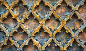 AI generated Fragment of the facade of an old brick building with a decorative ornament. photo