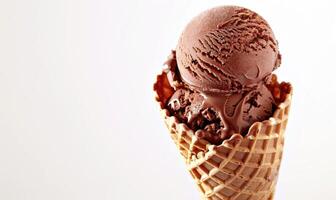 AI generated Chocolate ice cream cone on white background. photo