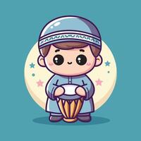 illustration of a cute vector design of a small Muslim child