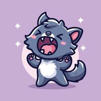 cute vector design illustration of a wolf roaring