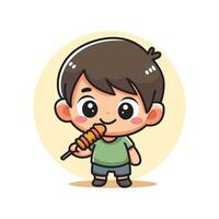 cute vector design illustration of a small child eating