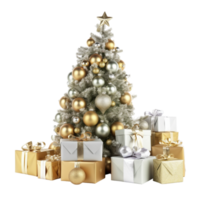 AI generated Decorative christmas tree with gold beads png