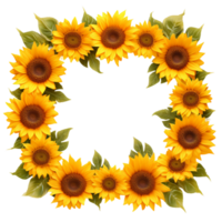 AI generated Sunflower wreath round frame of yellow flowers png