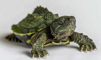 AI generated turtle on white background close-up, soft focus. photo