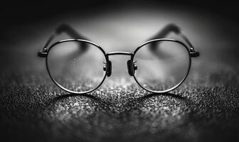 AI generated Eyeglasses on a dark background, close-up. Selective focus. photo