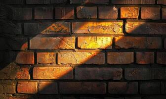 AI generated Brick wall with sunbeams, closeup of photo. photo
