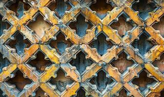 AI generated Background of the old iron lattice with a pattern of geometric shapes photo