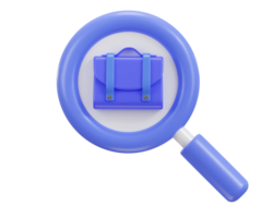 suitcase icon with magnify glass concept of job searching icon 3d render illustration png