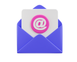 e-mail icoon Aan Purper envelop met Bij de tarief teken 3d geven png