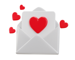 mail envelope icon with red heart notification new message love latter icon 3d render png