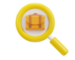 suitcase icon with magnify glass concept of job searching icon 3d render illustration png