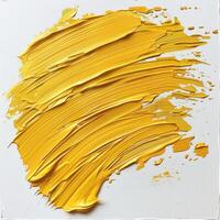 ai generado un texturizado cepillo carrera en dorado amarillo en un blanco superficie foto