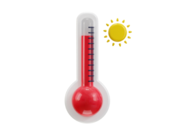 3d thermometer icon with sun concept of hot weather icon illustration png