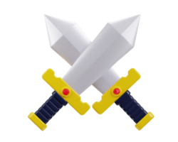 Sword with golden handle and crystal icon 3d rendering illustration png