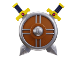 Sword with metal shield icon 3d rendering illustration png