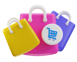 3d shopping bag with shopping cart icon concept of online shopping icon illustration png