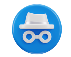 incognito mode icon with rounded button 3d rendering icon illustration png