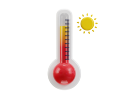 3d thermometer icon with sun concept of hot weather icon illustration png