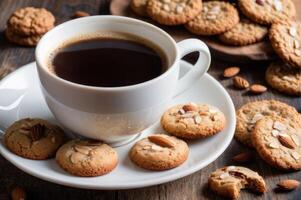 AI generated A cup of coffee and cookies photo