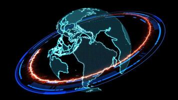 Peer zu Peer global Netzwerk kabellos und Orange Laser- Verbindung Simulation auf Monitor Digital Technologie Blau Ring video