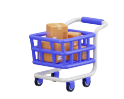 shopping trolley with cardboard boxes icon 3d rendering illustration png