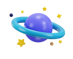 planeta con anillo alrededor Saturno, Júpiter, Urano, Neptuno con estrellas icono 3d representación ilustración png