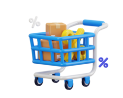 shopping trolley with cardboard boxes icon 3d rendering illustration png