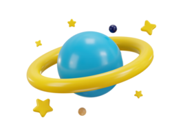 planet with ring around saturn, jupiter, uranus, neptune with stars icon 3d rendering illustration png