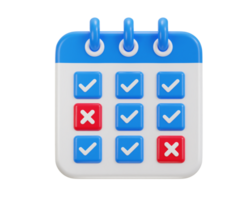 Calendar with checklist on date schedule 3d rendering illustration png