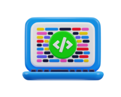 coding icon on computer programming development icon 3d rendering illustration png